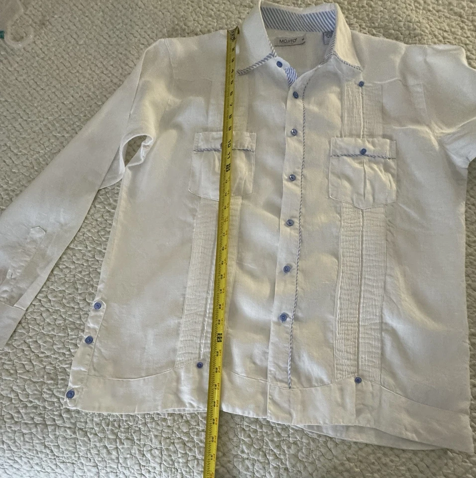 Mojito Collection Men’s XL White Linen Blend Guayabera Shirt Long Sleeve Cuban - Image 4 of 4