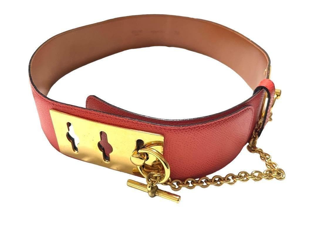 CELINE Red Leather Chain Belt Gold Hardware Waist 75 Made in Italy