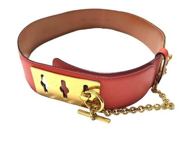 CELINE Red Leather Chain Belt Gold Hardware Waist 75 Made in Italy