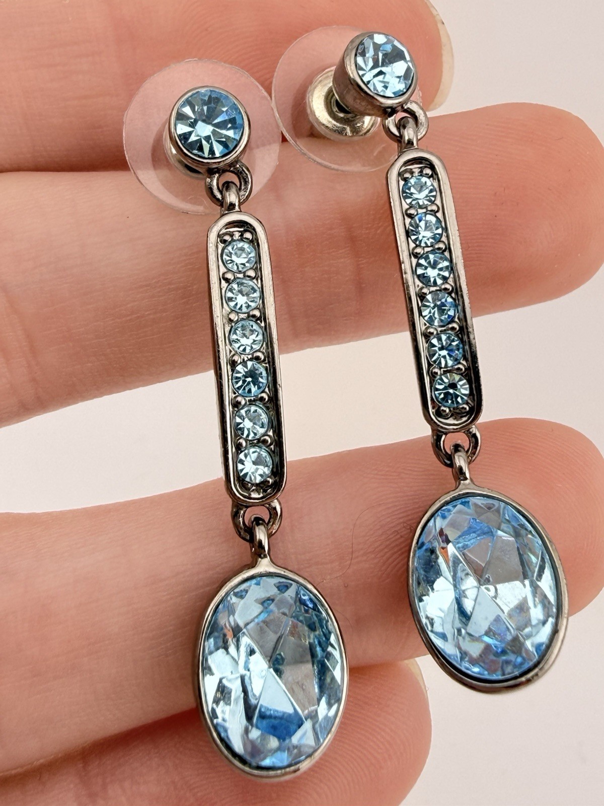GIVENCHY SILVERTONE BLUE CRYSTAL POST DANGLE EARR… - image 6
