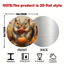 Vintage Squirrel Pumpkin Metal Wall Art Autumn Thanksgiving Decoration