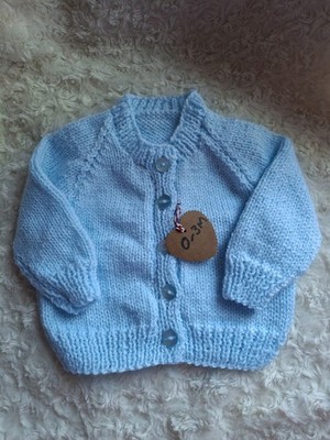 Handgestrickte 0-3m Baby Strickjacke blau Geburt Geschenk Dusche Geschenk Neu