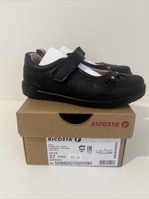Mädchen Ricosta Leya Schwarz Leder Schulschuhe Größe UK 9 EU 27 Neu Originalverpackt UVP 52£