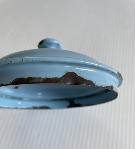 Vintage Light Blue Enamel Canister Rustic Enamelware Country Farmhouse Storage - Picture 10 of 13