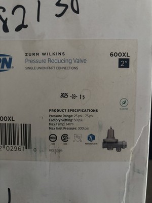 Zurn Wilkins 2-600XL 2'' 600XL Pressure Reducing Valve SINGLE UNION - NEW