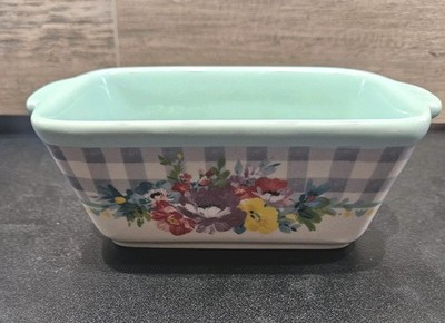 The Pioneer Woman Floral Gingham Loaf Pan Teal Interior Stoneware Baking Dish
