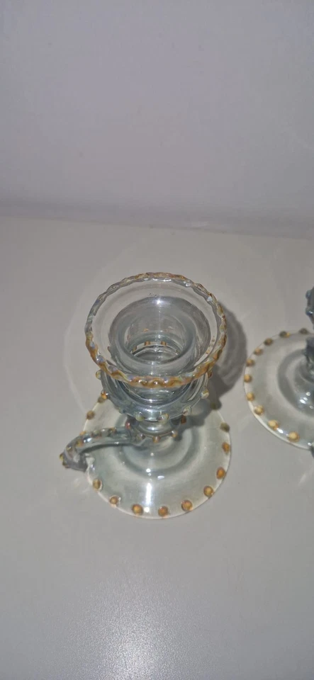 Paire de bougeoirs verre à picots irisés style Murano vintage décoration - Photo 2/4