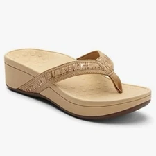 Vionic High Tide Women’s Gold Cork Platform Slip-On Toe-Post Sandals, Size 9