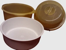 Microwave Vegetable Steamer-Bowl-Insert-Lid w/Handle Vtg Taiwan H 6" D 7"   1017