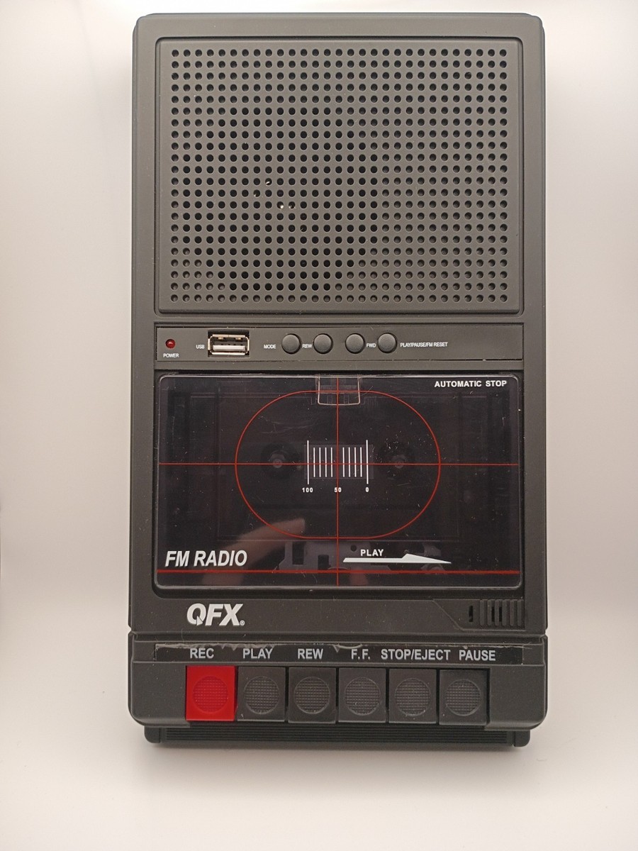 QFX RETRO-39 Shoebox Cassette Tape Recorder +AUX/USB +Built-In Mic