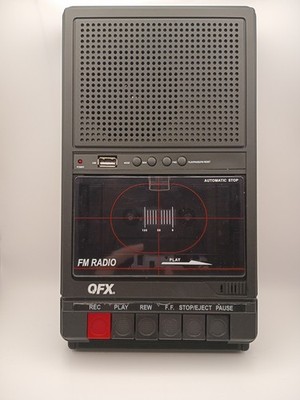 QFX RETRO-39 Shoebox Cassette Tape Recorder +AUX/USB +Built-In Mic