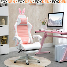 Pink Racing Gaming Chair Recliner w/ Footrest, Rabbit Ears, Headrest, Support