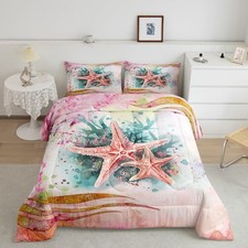 Ocean Theme Comforter Set, Girly 3D Starfish Bedding Comforter Sets, Girls Ch...