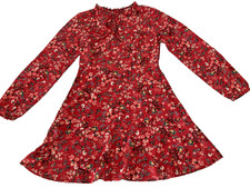 Loft Woman Red Floral Ruffle Tie Neck ZIp Long Sleeve ALine Dress Sz 0