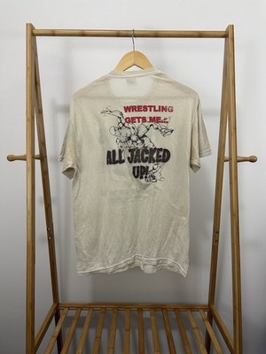VTG Wrestling Gets Me All Jacked Up Paper Thin Burnout Worn T-Shirt Size M
