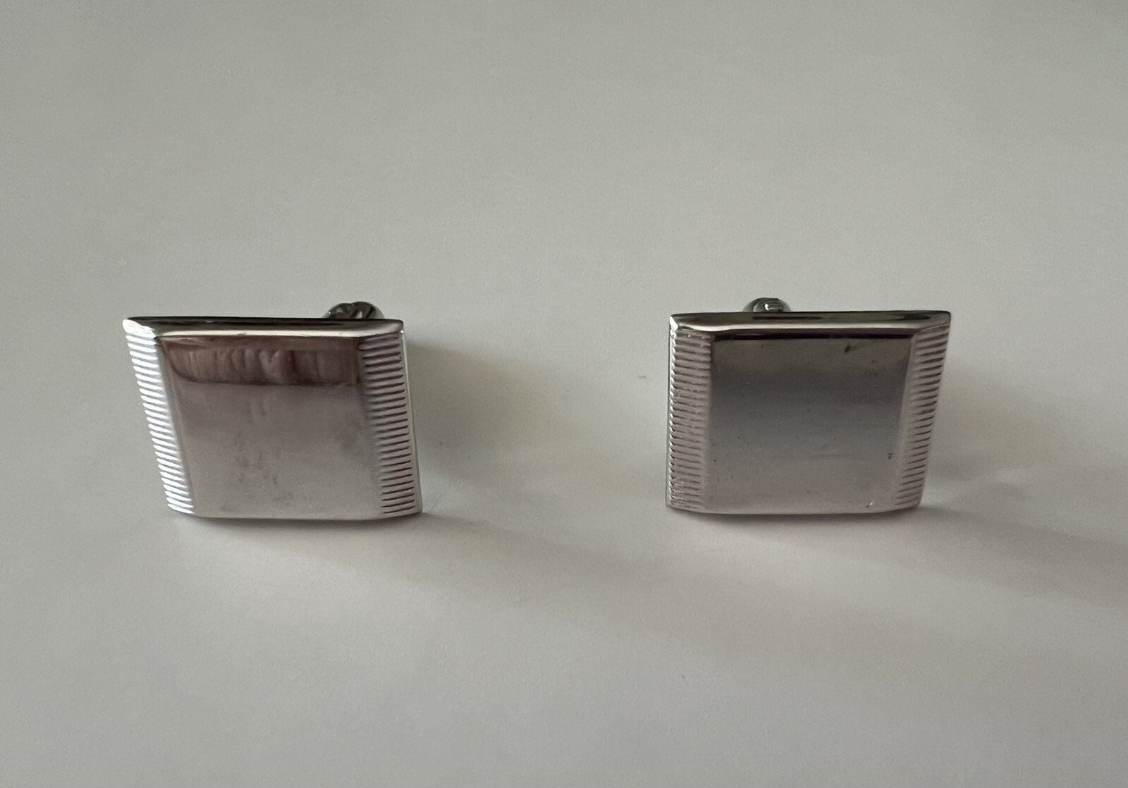 Rectangular Smooth Silver Tone Vintage Cuff Links… - image 1