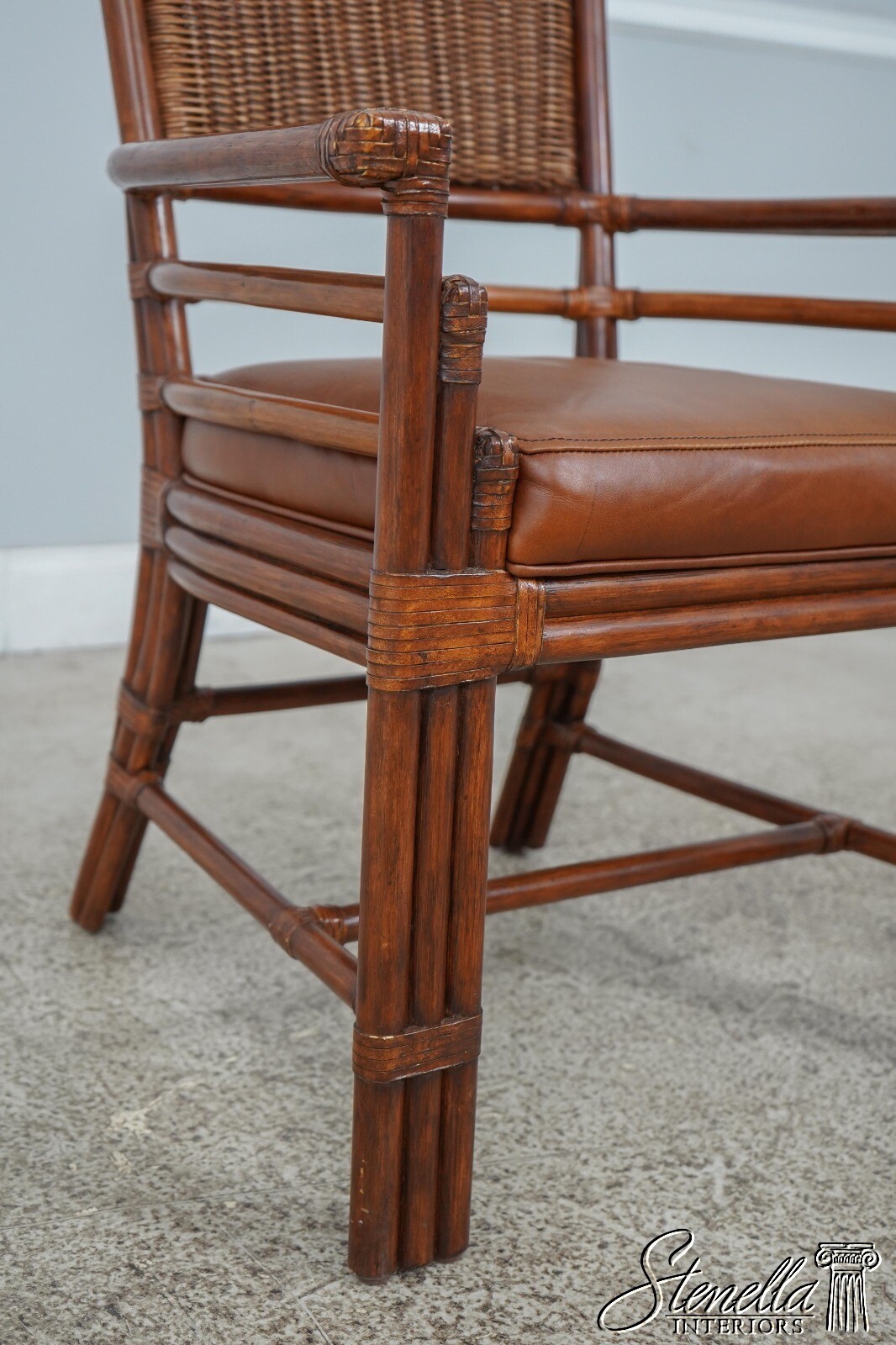 60155EC ETHAN ALLEN Bamboo Form Leather Seat Armchair eBay