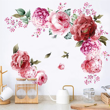 Peony Flower Wall Stickers 3D Pink Flowers Wall Decals, Peel and Stick Removable