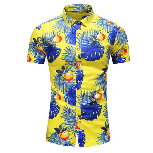 Men's Slim Fit Short-Sleeve Printed Shirt, Pointed Collar, Polyester Blend, Casu - Picture 5 of 80