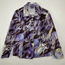 Additions By Chicos Button Front Jacket Womens Size 1 Purple Yellow Geometric