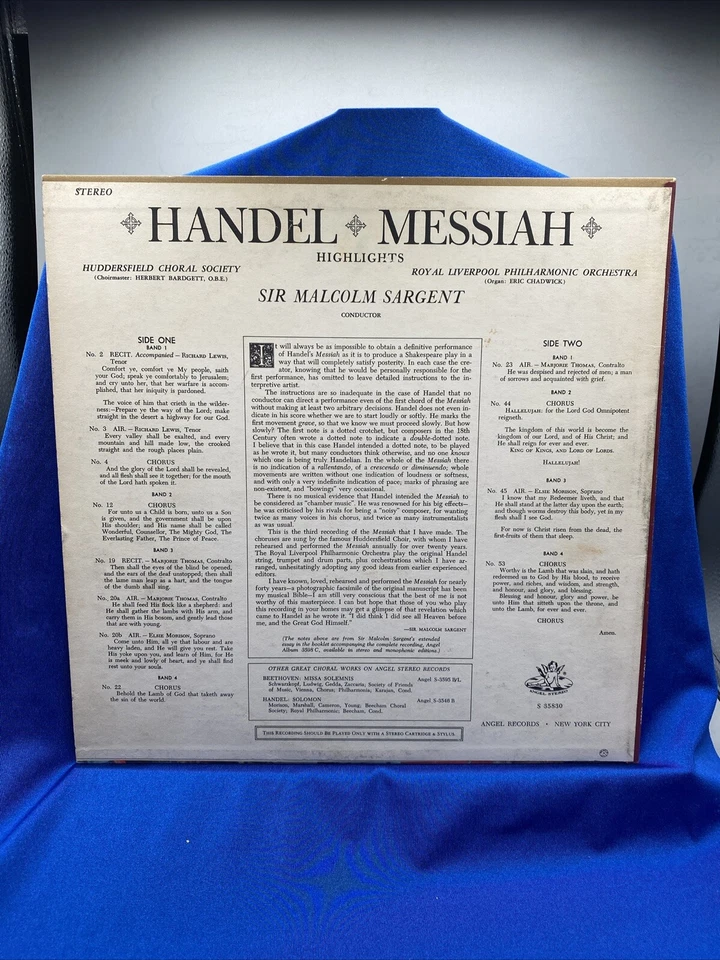 HANDEL MESSIAH 3 Lp Box  Sir Malcolm Sargent ANGEL Records Stereo Red Lbl - Image 2 of 2