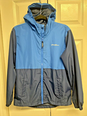 Eddie Bauer Windbreaker Jacket Full Zip Blue Hooded Youth Kids Large (14/16)