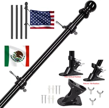 Home House Flag 5' ft Long black pole rod kit Easy setup for flag 2' 3' 4' 5' H