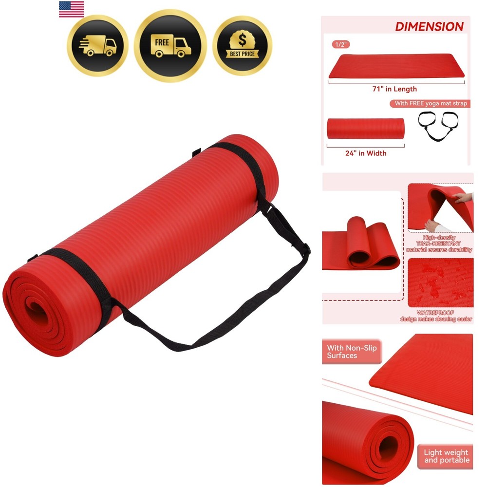 Non-Slip 71 Inch Red Foam Yoga Mat for Fitness & Stretching