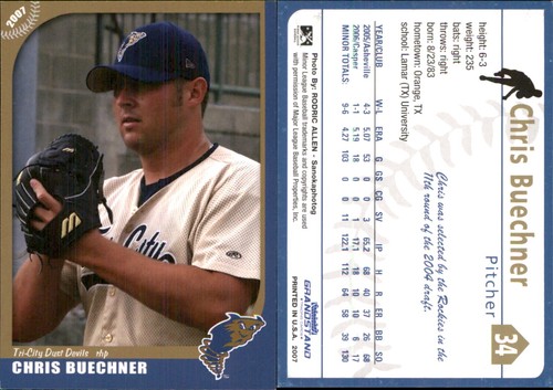 Chris Buechner 2007 Grandstand Tri-City Dust Devils #8 RC FREE SHIP
