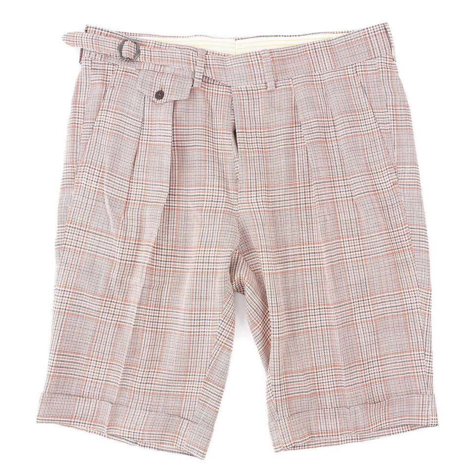 Bermudas de seda Sartorio by Kiton naranja-gris-blanco Glen Check 35 nuevas con etiquetas
