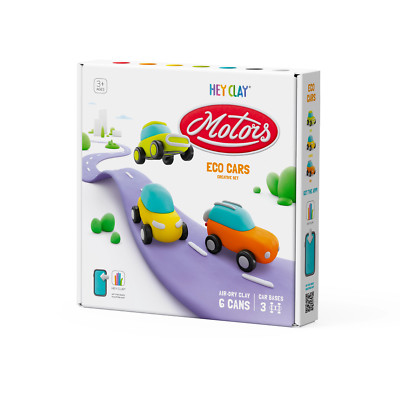 Hey Clay Motors - Eco Cars Creative Set, 6 Cans with Fun Interactive App