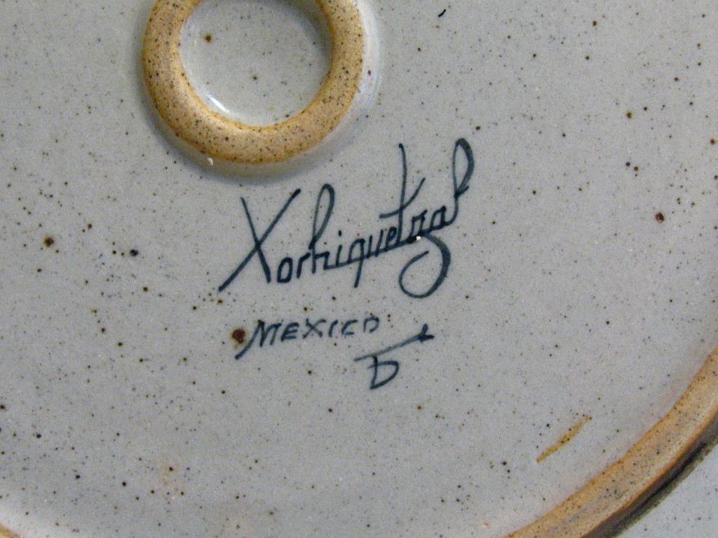 Signed Xochiquetzal Mexico Pottery Stoneware Diner Plate Creamer and Sugar Bowl