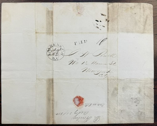 Ein briefmarkenloser Faltbrief USA 1850 - Laurens, SC (entfaltet)