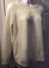 TALBOTS Petite Ivory Crewneck Sweater Chunky Knit Soft Pull Over Cream Sz LP