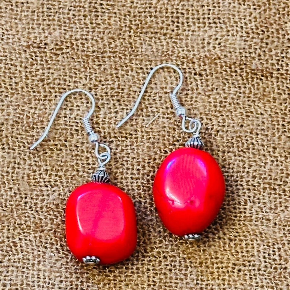 Lo último Pendientes Coral Bambú Rojo Hipoalergénicos Chapados en Plata Acero Quirúrgico ERS01a Foto 3 de 4