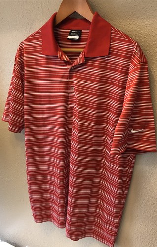 NIKE GOLF DRI-FIT Mens SIZE Med Red & White Striped Short Sleeve Golf Polo Shirt - Picture 3 of 12