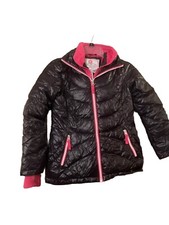 Free Country Coat Fill Zip Puffer Black W Pink Trim Size 10/12 Girls