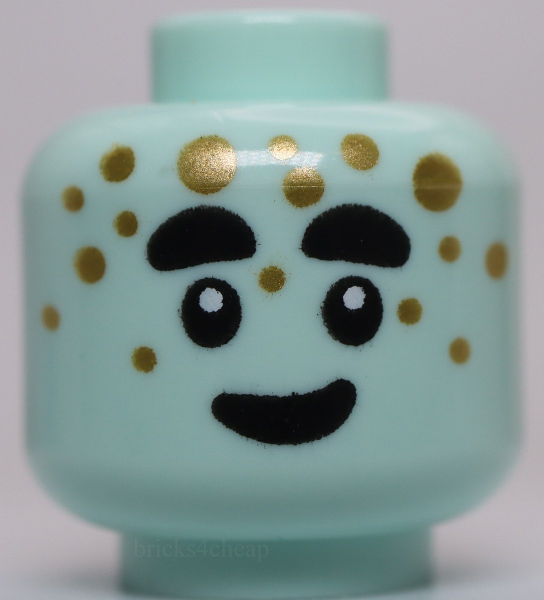 Lego Light Aqua Head Alien Black Thick Eyebrows Eyes and Smile