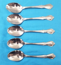 1881 Rogers Arbor Rose-True Rose 5 Oval Soup Spoons 6 7/8" Oneida LTD
