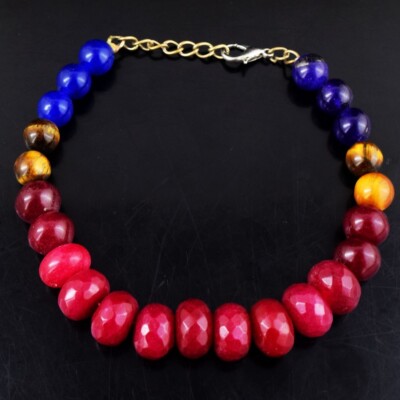 Ruby ,Tiger Eye, Amethyst &Onyx 134.00 Cts Beaded Wonderful Bracelet VK 21 E624