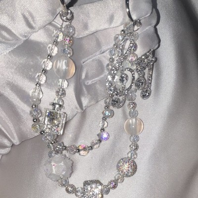 Clear Crystal Beaded Necklace with Silver Tone Letter Charm, Rhinestone Accent