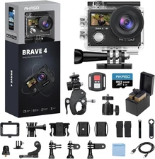 AKASO Brave 4 Action Camera 4K 30fps with 64GB MicroSD Card Bundle 20MP Black 