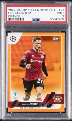 2022 TOPPS UEFA CLUB COMPETITIONS 1ST EDITION ORANGE FLORIAN WIRTZ 1/25 PSA 9