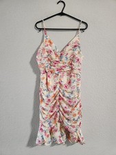 ASTR The Label Ruched Cami Mini Dress Floral V-Neck Ruffle Hem size XS