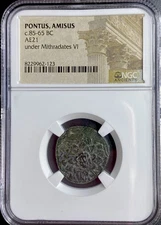 Mithradates VI 85BC-65BC NGC Certified Coin Ancient Pontus Amisus Gorgon Nike