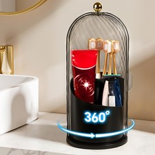 3 Slot Toothbrush Holder Rotating Concealed Bathroom Countertop Black ABS Plasti