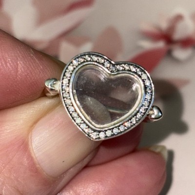 Original Pandora Ring Silber Schwebendes Herz Funkelnd CZ Medaillon 54 Verpackt 