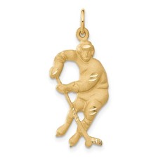 14k Yellow Gold Hockey Player Charm Pendant 2.28gm L-1.26 Inch, W-0.56 Inch