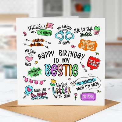 Lustige Geburtstagskarte Bestie - süße bunte Karte für beste Freundin - BFF