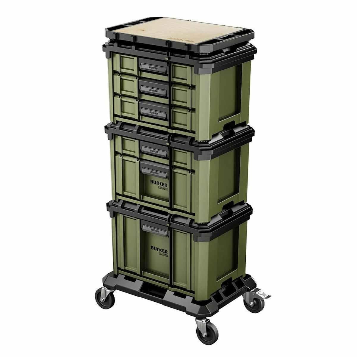 BUNKER Load-Up Tool Box Drawer Stacking System 5-Piece - 6 Drawer Tool Storage, Locking Drawers, Dolly with Braked Castors & Worktop, Heavy-Duty Organiser for Workshops & Garages - Image 2